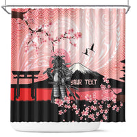 Personalised Japan Samurai Warrior Shower Curtain Japanese Cherry Blossom Polynesian Pattern - Polynesian Pride