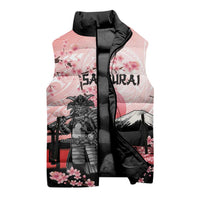 Personalised Japan Samurai Warrior Sleeveless Puffer Jacket Japanese Cherry Blossom Polynesian Pattern - Polynesian Pride