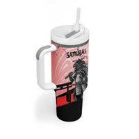 Personalised Japan Samurai Warrior Tumbler With Handle Japanese Cherry Blossom Polynesian Pattern - Polynesian Pride