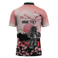 Personalised Japan Samurai Warrior Zipper Polo Shirt Japanese Cherry Blossom Polynesian Pattern - Polynesian Pride