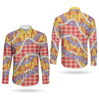 Hawaii Kahili Palaka Motifs Couples Matching Long Sleeve Bodycon Dress and Long Sleeve Button Shirt Hawaiian Honohono Pikake Lei LT14 - Polynesian Pride