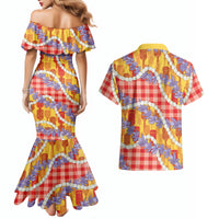 Hawaii Kahili Palaka Motifs Couples Matching Mermaid Dress and Hawaiian Shirt Hawaiian Honohono Pikake Lei LT14 - Polynesian Pride