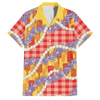 Hawaii Kahili Palaka Motifs Family Matching Mermaid Dress and Hawaiian Shirt Hawaiian Honohono Pikake Lei LT14 Dad's Shirt - Short Sleeve Red - Polynesian Pride