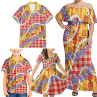 Hawaii Kahili Palaka Motifs Family Matching Off Shoulder Maxi Dress and Hawaiian Shirt Hawaiian Honohono Pikake Lei LT14 - Polynesian Pride