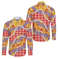 Hawaii Kahili Palaka Motifs Family Matching Off Shoulder Maxi Dress and Hawaiian Shirt Hawaiian Honohono Pikake Lei LT14 Dad's Shirt - Long Sleeve Red - Polynesian Pride