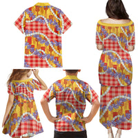 Hawaii Kahili Palaka Motifs Family Matching Puletasi and Hawaiian Shirt Hawaiian Honohono Pikake Lei LT14 Mom's Dress Red - Polynesian Pride