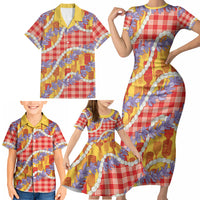 Hawaii Kahili Palaka Motifs Family Matching Short Sleeve Bodycon Dress and Hawaiian Shirt Hawaiian Honohono Pikake Lei LT14 - Polynesian Pride