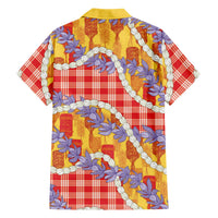 Hawaii Kahili Palaka Motifs Family Matching Short Sleeve Bodycon Dress and Hawaiian Shirt Hawaiian Honohono Pikake Lei LT14 Dad's Shirt - Long Sleeve Red - Polynesian Pride
