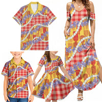 Hawaii Kahili Palaka Motifs Family Matching Summer Maxi Dress and Hawaiian Shirt Hawaiian Honohono Pikake Lei LT14 - Polynesian Pride