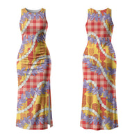 Hawaii Kahili Palaka Motifs Family Matching Tank Maxi Dress and Hawaiian Shirt Hawaiian Honohono Pikake Lei LT14 Mom's Dress Red - Polynesian Pride