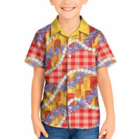 Hawaii Kahili Palaka Motifs Kid Hawaiian Shirt Hawaiian Honohono Pikake Lei LT14 Kid Red - Polynesian Pride