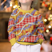 Hawaii Kahili Palaka Motifs Kid Ugly Christmas Sweater Hawaiian Honohono Pikake Lei LT14 - Polynesian Pride