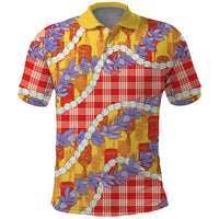 Hawaii Kahili Palaka Motifs Polo Shirt Hawaiian Honohono Pikake Lei LT14 Red - Polynesian Pride