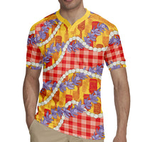 Hawaii Kahili Palaka Motifs Rugby Jersey Hawaiian Honohono Pikake Lei