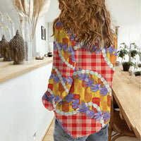 Hawaii Kahili Palaka Motifs Women Casual Shirt Hawaiian Honohono Pikake Lei