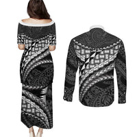 Hawaii Lauhala Tattoo Couples Matching Puletasi and Long Sleeve Button Shirt Hawaiian Hala Leaf Weaving LT14 - Polynesian Pride