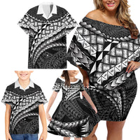Hawaii Lauhala Tattoo Family Matching Off Shoulder Short Dress and Hawaiian Shirt Hawaiian Hala Leaf Weaving LT14 - Polynesian Pride
