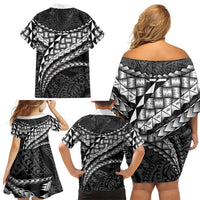 Hawaii Lauhala Tattoo Family Matching Off Shoulder Short Dress and Hawaiian Shirt Hawaiian Hala Leaf Weaving LT14 Mom's Dress Black - Polynesian Pride