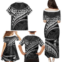 Hawaii Lauhala Tattoo Family Matching Puletasi and Hawaiian Shirt Hawaiian Hala Leaf Weaving LT14 Mom's Dress Black - Polynesian Pride
