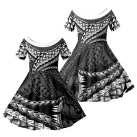 Hawaii Lauhala Tattoo Family Matching Short Sleeve Bodycon Dress and Hawaiian Shirt Hawaiian Hala Leaf Weaving LT14 Daughter's Dress Black - Polynesian Pride
