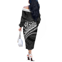 Hawaii Lauhala Tattoo Off The Shoulder Long Sleeve Dress Hawaiian Hala Leaf Weaving LT14 - Polynesian Pride