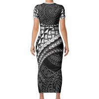 Hawaii Lauhala Tattoo Short Sleeve Bodycon Dress Hawaiian Hala Leaf Weaving LT14 - Polynesian Pride