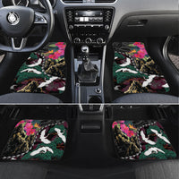 Hawaiian and Japanese Culture Car Mats Crane Sakura Hibiscus Tropical Vibes