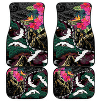 Hawaiian and Japanese Culture Car Mats Crane Sakura Hibiscus Tropical Vibes
