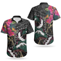 Hawaiian and Japanese Culture Couples Matching Long Sleeve Bodycon Dress and Hawaiian Shirt Crane Sakura Hibiscus Tropical Vibes LT14 - Polynesian Pride