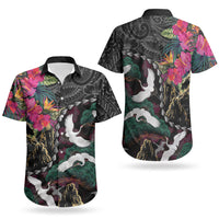 Hawaiian and Japanese Culture Couples Matching Off Shoulder Maxi Dress and Hawaiian Shirt Crane Sakura Hibiscus Tropical Vibes LT14 - Polynesian Pride
