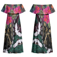 Hawaiian and Japanese Culture Family Matching Off Shoulder Maxi Dress and Hawaiian Shirt Crane Sakura Hibiscus Tropical Vibes LT14 Mom's Dress Black - Polynesian Pride