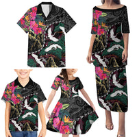 Hawaiian and Japanese Culture Family Matching Puletasi and Hawaiian Shirt Crane Sakura Hibiscus Tropical Vibes LT14 - Polynesian Pride