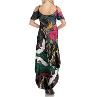 Hawaiian and Japanese Culture Family Matching Summer Maxi Dress and Hawaiian Shirt Crane Sakura Hibiscus Tropical Vibes LT14 - Polynesian Pride