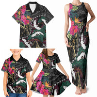 Hawaiian and Japanese Culture Family Matching Tank Maxi Dress and Hawaiian Shirt Crane Sakura Hibiscus Tropical Vibes LT14 - Polynesian Pride