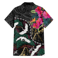 Hawaiian and Japanese Culture Family Matching Tank Maxi Dress and Hawaiian Shirt Crane Sakura Hibiscus Tropical Vibes LT14 Dad's Shirt - Long Sleeve Black - Polynesian Pride