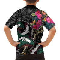 Hawaiian and Japanese Culture Kid Hawaiian Shirt Crane Sakura Hibiscus Tropical Vibes LT14 - Polynesian Pride