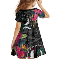 Hawaiian and Japanese Culture Kid Short Sleeve Dress Crane Sakura Hibiscus Tropical Vibes LT14 - Polynesian Pride
