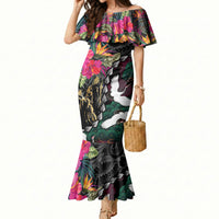 Hawaiian and Japanese Culture Mermaid Dress Crane Sakura Hibiscus Tropical Vibes LT14 Women Black - Polynesian Pride