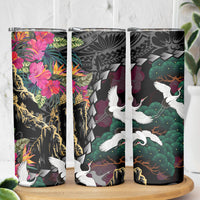Hawaiian and Japanese Culture Skinny Tumbler Crane Sakura Hibiscus Tropical Vibes