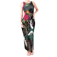 Hawaiian and Japanese Culture Tank Maxi Dress Crane Sakura Hibiscus Tropical Vibes LT14 Women Black - Polynesian Pride