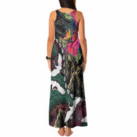 Hawaiian and Japanese Culture Tank Maxi Dress Crane Sakura Hibiscus Tropical Vibes LT14 - Polynesian Pride