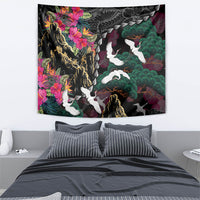 Hawaiian and Japanese Culture Tapestry Crane Sakura Hibiscus Tropical Vibes