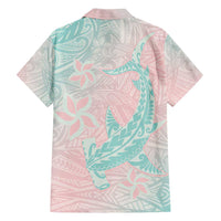 Baby Pink Gradient Polynesia Family Matching Off Shoulder Maxi Dress and Hawaiian Shirt Hawaiian Tribal Hammerhead Shark Tattoo
