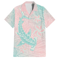 Baby Pink Gradient Polynesia Family Matching Puletasi and Hawaiian Shirt Hawaiian Tribal Hammerhead Shark Tattoo LT14 Dad's Shirt - Short Sleeve Baby Pink - Polynesian Pride