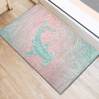 Baby Pink Gradient Polynesia Rubber Doormat Hawaiian Tribal Hammerhead Shark Tattoo