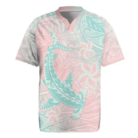 Baby Pink Gradient Polynesia Rugby Jersey Hawaiian Tribal Hammerhead Shark Tattoo