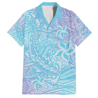 Baby Blue Gradient Polynesia Family Matching Long Sleeve Bodycon Dress and Hawaiian Shirt Hawaiian Tribal Hammerhead Shark Tattoo LT14 Dad's Shirt - Short Sleeve Baby Blue - Polynesian Pride