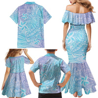 Baby Blue Gradient Polynesia Family Matching Mermaid Dress and Hawaiian Shirt Hawaiian Tribal Hammerhead Shark Tattoo LT14 - Polynesian Pride