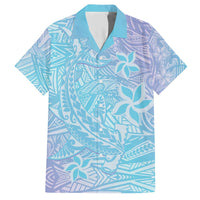 Baby Blue Gradient Polynesia Family Matching Short Sleeve Bodycon Dress and Hawaiian Shirt Hawaiian Tribal Hammerhead Shark Tattoo LT14 Dad's Shirt - Short Sleeve Baby Blue - Polynesian Pride