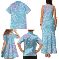 Baby Blue Gradient Polynesia Family Matching Tank Maxi Dress and Hawaiian Shirt Hawaiian Tribal Hammerhead Shark Tattoo